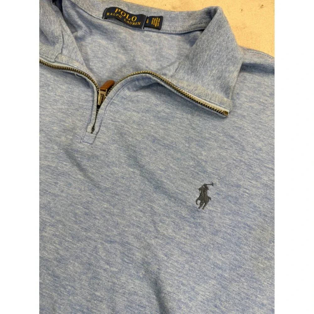 Polo Ralph Lauren Mens Large Blue Heathered Quarter Zip Pullover Sweater